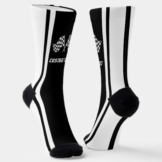 白いストライプのレーシングカーのフラグ – パーソナライズされた ソックス (傾斜あり)
