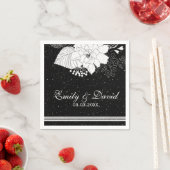 白いストライプ花 – 日付を保存 スタンダードカクテルナプキン (インサイチュ)