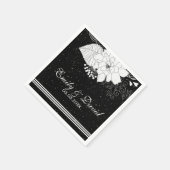 白いストライプ花 – 日付を保存 スタンダードカクテルナプキン (角)