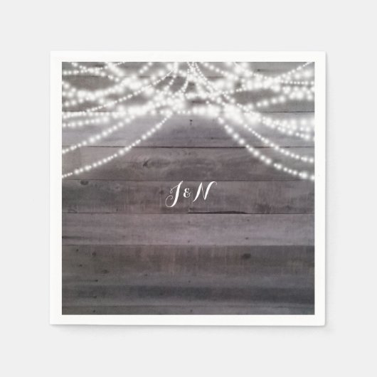 白いストリングラ素朴イトと結婚木材 スタンダードカクテルナプキン (正面)