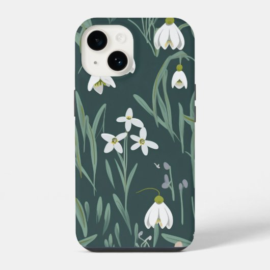白いスノードロップの花と緑 iPhoneケース (裏面)
