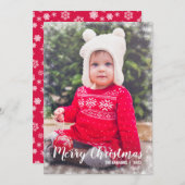 白いスノーフレークの縁ど写真クリスマスカード シーズンカード (正面/裏面)