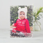 白いスノーフレークの縁ど写真クリスマスカード シーズンカード (スタンド正面)