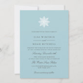 白いスノーフレークライトブルーフォーマルウィンター結婚ズ 招待状 (正面)