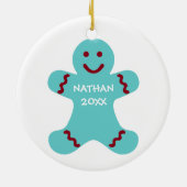 白いスノーフレーク青いギンガーブレッドカスタムの写真 セラミックオーナメント (裏面)