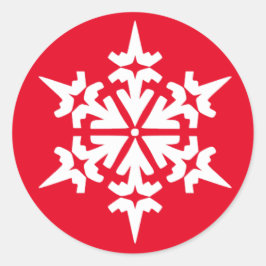 白いスノーフレーク – 赤い背景 ラウンドシール