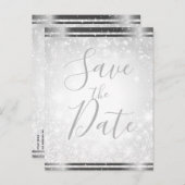 白いスパークルエレガントの冬の結婚式の日付を保存 案内ポストカード (正面/裏面)