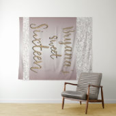 白いスパークルグリッター ブラッシュ ピンク スイート 16 背景 タペストリー (インサイチュ(横))