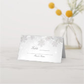白いスパークル雪の結晶 冬の結婚式 座席表 プレイスカード (裏面)