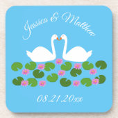 白いスワンとウォーターリリーの結婚式の習慣 コースター (正面)