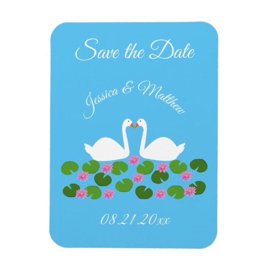 白いスワンとウォーターリリーの結婚式の習慣 マグネット (縦)