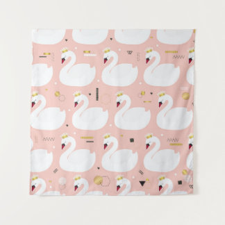 白いスワンのシームレスパターン。 タペストリー