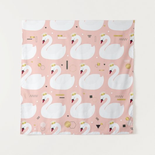 白いスワンのシームレスパターン。 タペストリー (正面)