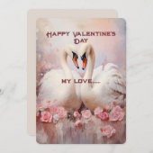 白いスワンへのバレンタインデーのグリーティングズ シーズンカード (正面/裏面)