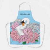 白いスワンピンクの花 エプロン (正面)