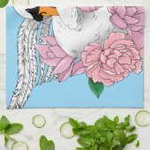 白いスワンピンクの花 キッチンタオル (折り畳み)