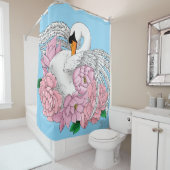 白いスワンピンクの花 シャワーカーテン (インサイチュ)