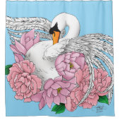 白いスワンピンクの花 シャワーカーテン (正面)