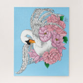 白いスワンピンクの花 ジグソーパズル (縦)