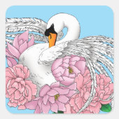 白いスワンピンクの花 スクエアシール (正面)