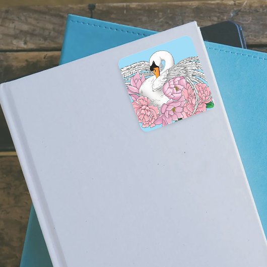 白いスワンピンクの花 スクエアシール