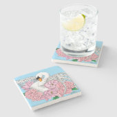 白いスワンピンクの花 ストーンコースター (横)
