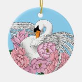 白いスワンピンクの花 セラミックオーナメント (正面)