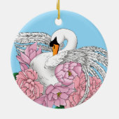 白いスワンピンクの花 セラミックオーナメント (裏面)