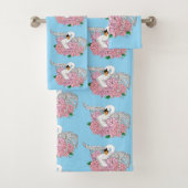 白いスワンピンクの花 バスタオルセット (インサイチュ)