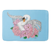 白いスワンピンクの花 バスマット (正面)
