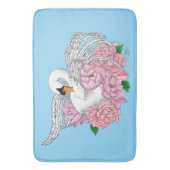 白いスワンピンクの花 バスマット (正面縦)