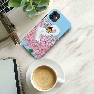 白いスワンピンクの花 iPhone 11 ケース