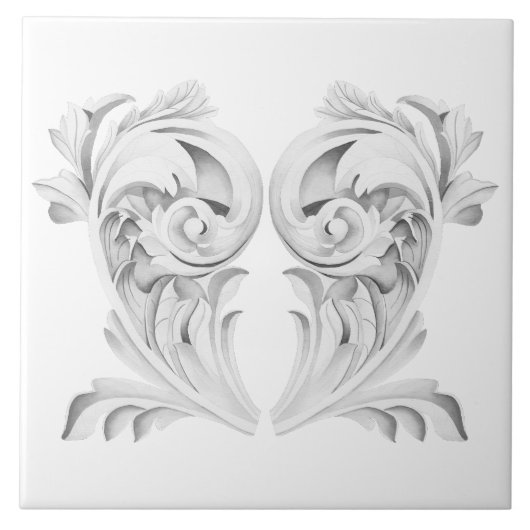 白いセラミックタイルに大理石のテンドリル タイル (正面)