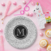 白いソフトと黒いドット付きモノグラム ペーパープレート (パーティー)