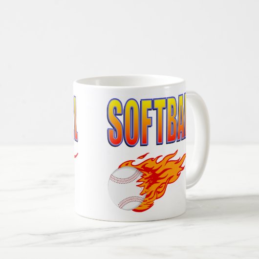 白いソフトボールの炎の球 コーヒーマグカップ (正面右)