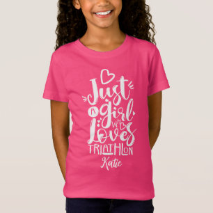 白いタイプのトライアスロンが大好きな女の子 Tシャツ