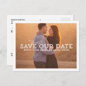 白いタイポグラフィオーバーレイ写真の保存日付 案内ポストカード (正面/裏面)