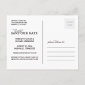 白いタイポグラフィオーバーレイ写真の保存日付 案内ポストカード (裏面)