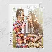 白いタイポグラフィオーバーレイ写真の保存日付 案内ポストカード (正面/裏面)