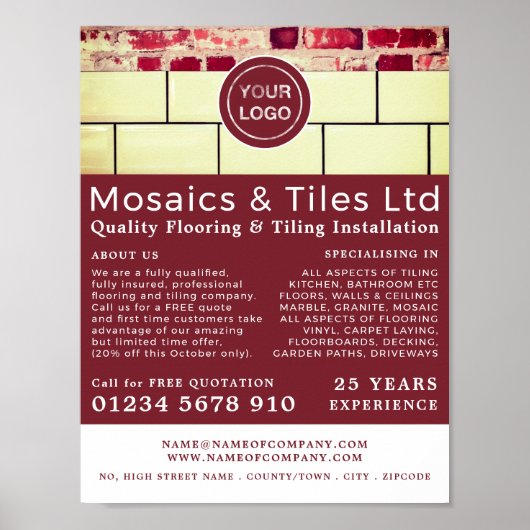 白いタイル、床、タイルのインストーラ広告ー ポスター (正面)