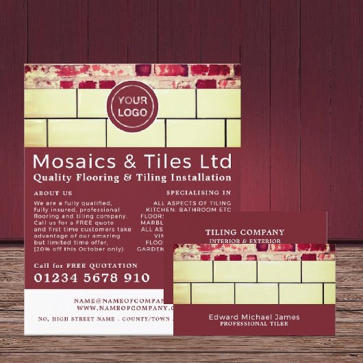 白いタイル,床,タイルインストーラー 名刺