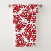 白いタオルセットの休日の赤い花のダマスク織 バスタオルセット (インサイチュ)