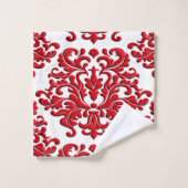 白いタオルセットの休日の赤い花のダマスク織 バスタオルセット (ウォッシュタオル)