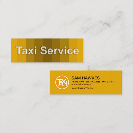 白いタクシー看板黄色い影付きタクシー運転手 スキニー名刺 (正面/裏面)