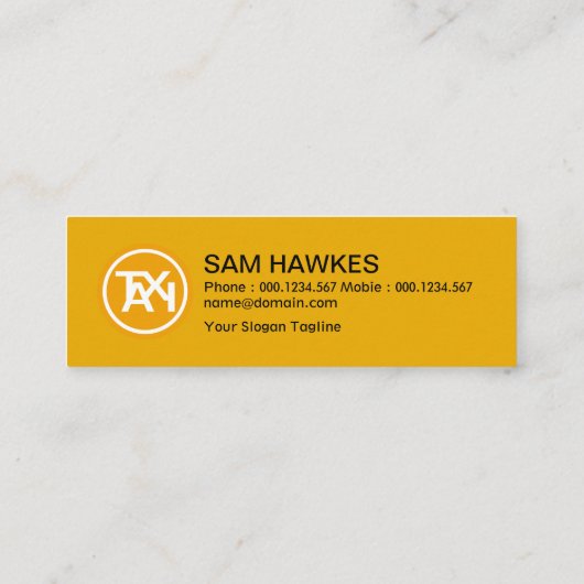 白いタクシー看板黄色い影付きタクシー運転手 スキニー名刺 (裏面)