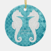 白いタツノオトシゴの水の海ガラスは個人化なります セラミックオーナメント (正面)