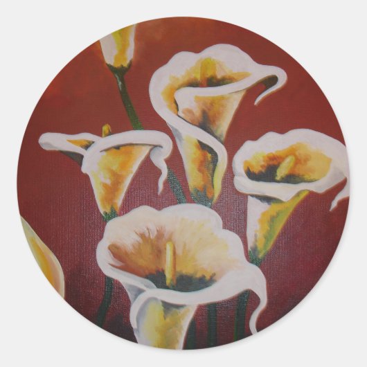 白いタラのユリ芸術的が花を茶色に切る ラウンドシール (正面)