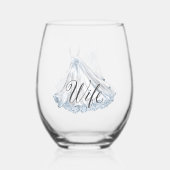 白いダスティブルー結婚の妻のためのドレス ステムなしワイングラス (正面)