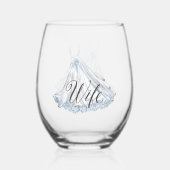 白いダスティーブルーのウェディングドレス 花嫁へ ステムなしワイングラス (裏面)