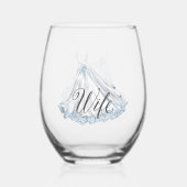 白いダスティーブルーのウェディングドレス（花嫁用） ステムなしワイングラス (正面)